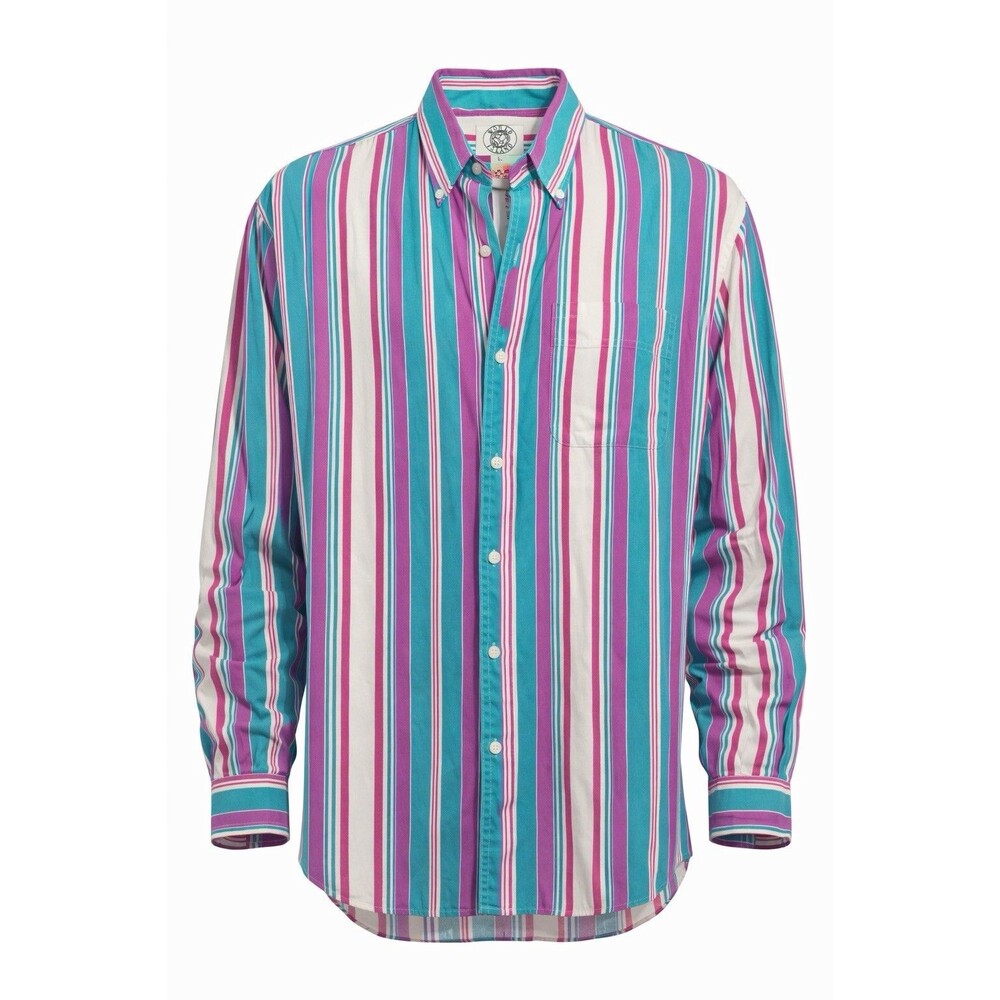 World Island Vintage Striped Button Down Shirt Mens Large Teal Pink Purple